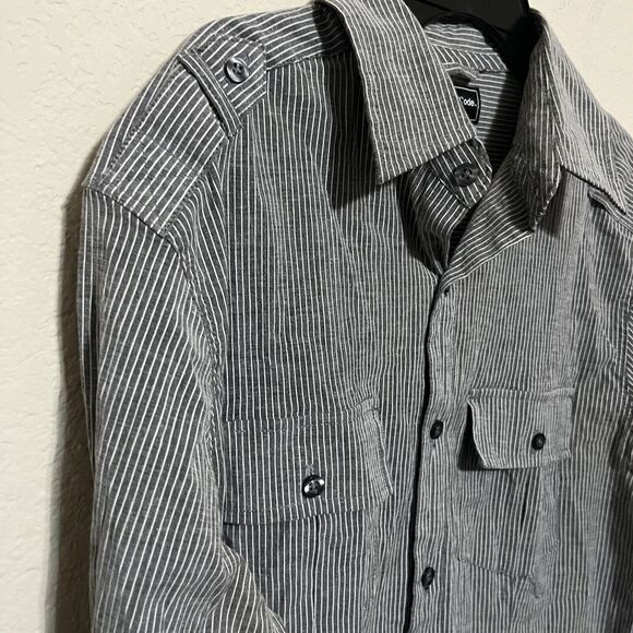 Sovereign Code Shirt Mens M Military Grey Pinstripe Button Up Collar Long Sleeve - Picture 5 of 8